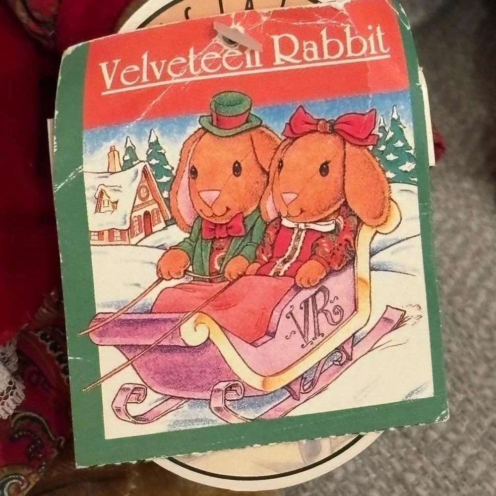 Vintage 1985 Velveteen Rabbit Plush Toys R Us Commonwealth Red Dress Bunny Tag